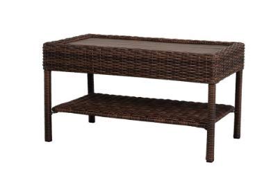 Hampton Bay Wicker Outdoor Coffee Table with Powder-Coated Steel Frame in Brown Finish