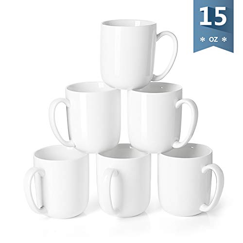 Sweese 604.001 Porcelain Mugs for Coffee, Tea, Cocoa, 15 Ounce, Set of 6, White