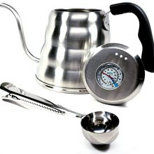 Pour Over Coffee Kettle with Thermometer 1.2L - Gooseneck Hand Grip - Premium Stainless Steel - Bonus Coffee Scoop