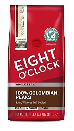 Eight O'Clock Whole Bean Coffee, 100% Colombian Peaks, 22 Ounce (Pack of 1)