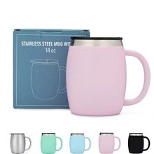 AVITO Stainless Steel Coffee Mug with Lid - 14 Oz Double Walled Insulated Coffee Beer Mugs - Light Pink- Best Value - BPA Free Healthy Choice - Shatterproof and Spill Resistant