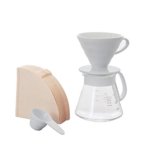 Hario V60 Size 02 Pour Over Set with Ceramic Dripper, Glass Server, Scoop and Filters, White
