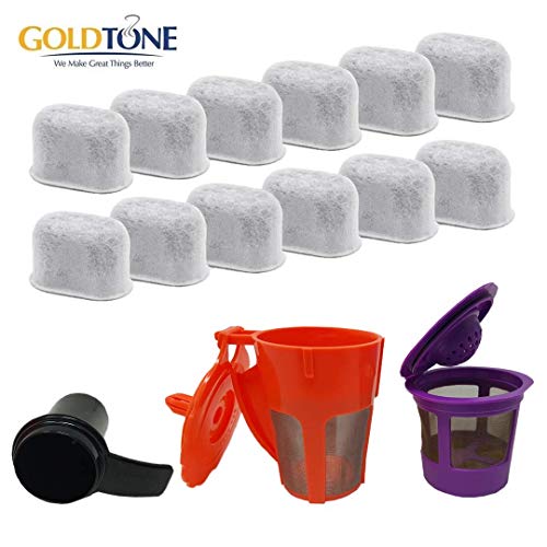 GOLDTONE Value Bundle for KEURIG Coffee Maker Machines - Includes (12) Water Filters, (1) Reusable Single Serve Filter, (1) Reusable Carafe Filter, (1) Coffee Scoop - Replaces K-Cup Filters