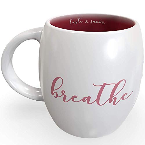 1 x Pastel Pink"BREATHE" Mindfulness Mug by Be Here Now | Inspirational Coffee Mugs For Women | Pretty Beautiful 14oz Coffee Cups With Sayings Quotes for Ladies