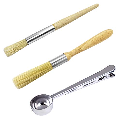2 Packs Coffee Grinder Brush,DanziX Heavy Wood Handle & Natural Bristles Cleaning Brush with 2 size+1 gift-Totally 3pcs