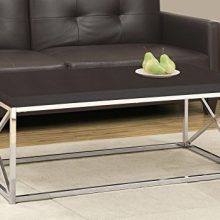 Monarch Specialties Coffee Table - Modern Cocktail Table with Metal Base, 44" L (Cappuccino Silver)