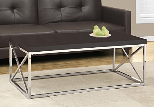 Monarch Specialties Coffee Table - Modern Cocktail Table with Metal Base, 44" L (Cappuccino Silver)