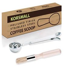 Coffee Grinder Brush and Scoop with Clip, Natural Boar Bristles Wooden Handle Brush and 304 Stainless Steel Spoon Clip Cleaning Brush Coffee Accessories