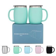 Stainless Steel Coffee Mugs with Lids - 14 Oz Double Walled Insulated Coffee Beer Mugs - Set of 2 - Mint - Best Value - BPA Free Healthy Choice - Shatterproof and Spill Resistant - By Avito