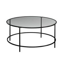 Sauder 414970 Harvey Park Coffee Table, L: 35.98" x W: 35.98" x H: 16.50", Black/Clear Glass