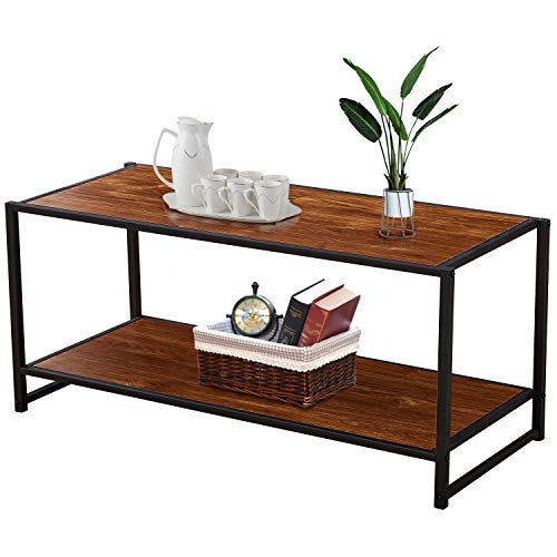 VECELO Cocktail Table, Coffee Table with Storage Bottom Shelf for Living Room and Office