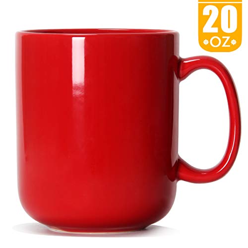 20 OZ Large Coffee Mug, Smilatte M016 Plain Ceramic Boss Cup with Handle for Dad Men, Red
