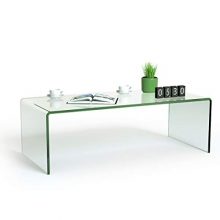 Tangkula Glass Coffee Table, 42.5" L × 20" W ×14" H, Modern Home Furniture, Clear Tempered Glass End Table, International Occasion Tea Table, Waterfall Table with Rounded Edges (Clear Glass)