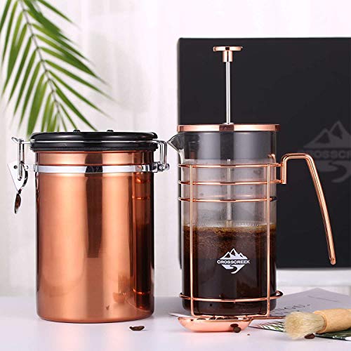 French Press Coffee Gift Set - French Press Coffee & Tea Maker, with Stainless Steel Container Canister, Cleaning Brush and Scoop, Heat Resistant Glass French Press Machine 9917-C001-04