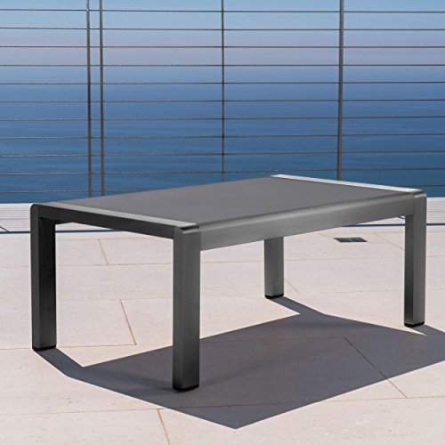 Crested Bay Patio Furniture | Outdoor Grey Aluminum Coffee Table with Tempered Glass Table Top