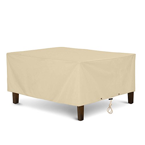SunPatio Outdoor Ottoman Cover, Rectangular Coffee Table Cover, Heavy Duty Waterproof Patio Furniture Side Table Cover, All Weather Protection, 40" L x 30" W x 18" H, Beige