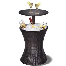Giantex Outdoor Cool Bar Rattan Style Patio Cool Bar Table Adjustable Height Cocktail Coffee Table for Party Deck Pool Use, Brown