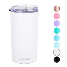 SUNWILL Double Wall Coffee Cup, Insulated Coffee Mug Stainless Steel Slim Travel Tumbler Mini 12oz, White