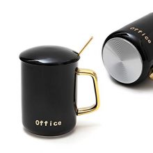 KRIPT Flat Bottom Ceramic Mug with Aluminum Plate, Lid, and Spoon, perfect for USB coffee or beverage warmer.