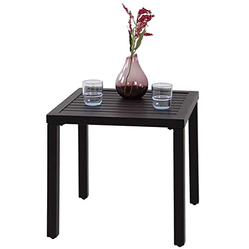 PHI VILLA Black Patio Table Metal Square Coffee Tea Bistro Table Small Side End Adjustable Outdoor Furniture Table,Black