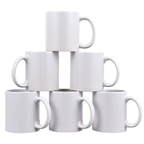 Coffee Mug Set, Set of 6 Tea Mugs, 11 Ounce Ceramic Coffee Mugs, White Color Coffee Tea Cups for Home Family Restaurant