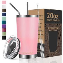 Umite Chef 20oz Tumbler Double Wall Stainless Steel Vacuum Insulated Travel Mug with Lid, Insulated Coffee Cup, 2 Straws, for Home, Outdoor, Office, School, Ice Drink, Hot Beverage （20 oz, Pink)