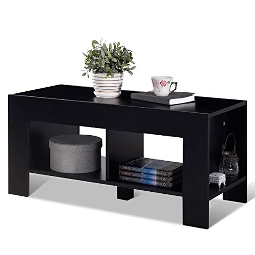 Tangkula Coffee Table, Tea Table with Storage Shelf, Sofa Table for Home Living Room Office Furniture, 2-Tier Coffee Table