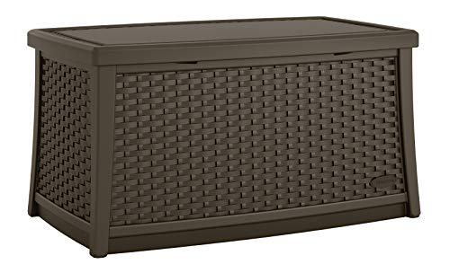 Suncast Elements Coffee Table with Storage - All-Weather, Lightweight, Resin Constructed Patio Table for Storage of Patio Accessories - Outdoor Storage Box with 30 Gallon Capacity - Java