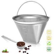 #4 Cone Coffee Filter,Reusable Cone Shape Coffee Filters 6-12 Cup Compatible with Cuisinart Coffee Filter,Compatible with Ninja Coffee Bar Brewer (Sliver - 1pcs)