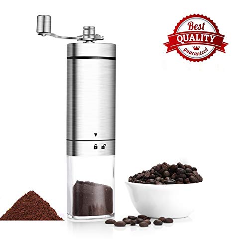 Manual Coffee Grinder,Conical Burr Mill With Adjustable Setting,Portable Hand Crank Coffee Grinder For Travel,Brushed Stainless Steel,Best For Espresso,French Press,Home Kitchen,Office,Travel