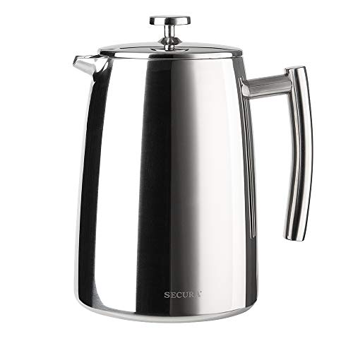 Secura 1500ML French Press Coffee Maker, 50-Ounce, Stainless Steel 18/10 SFP-50DSC, Extra Stainless Steel Screen