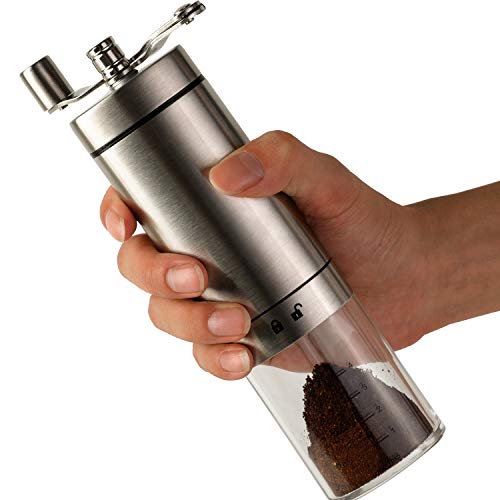 Manual Coffee Grinder Conical Ceramic Burr Hand Coffee Bean Mill Stainless Steel with Adjustable Setting Foldable Hand Crank