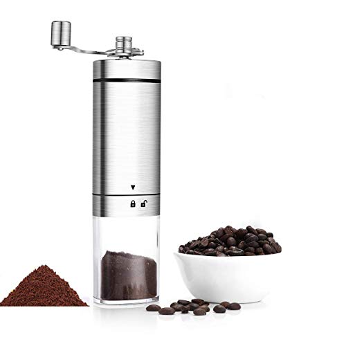 Manual Coffee Grinder,New Triangle Transparent Stainless Steel Portable Hand Conical Burr Mill With Adjustable Setting, Portable Hand Crank Coffee Grinder For Travel,Best For Espresso, French Press, Cold & Turkish Brew