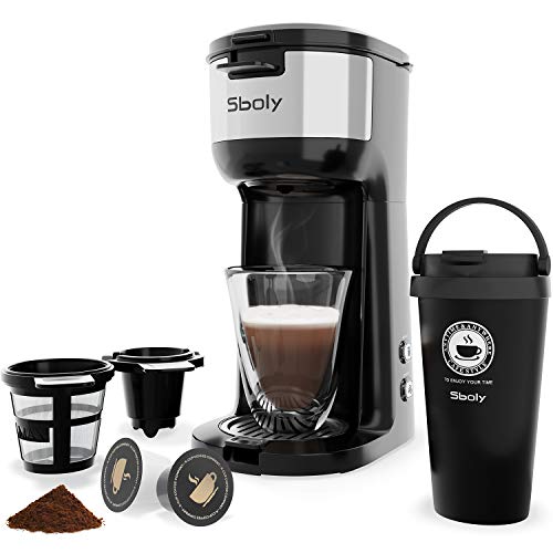 Single Serve K Cup Coffee Maker for K-Cup Pods And Ground Coffee,Thermal Drip Instant Coffee Machine Brewer with Vacuum Insulated Coffee Tumbler, Self Cleaning Function, Strength Control by Sboly