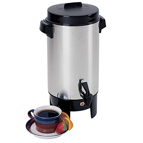 West Bend 58002 Highly Polished Aluminum Commercial Coffee Urn Features Automatic Temperature Control Large Capacity with Quick Brewing Easy Prep and Clean Up, 42-Cup, Silver