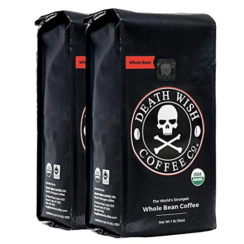 Death Wish Whole Bean Coffee Bundle Deal, The World's Strongest Coffee, Fair Trade and USDA Certified Organic - 2 lb