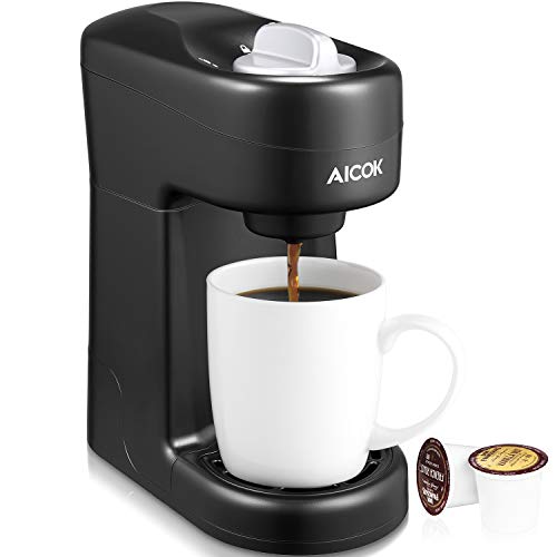 Aicok Single Serve Coffee Maker, Single Cup Coffee Brewer with One-Touch Buttons for Most Single Cup Pods including K-CUP Pods, Quick Brew Technology, 800W, Black