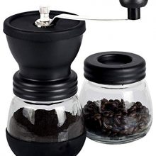 Manual Coffee Grinder with Ceramic Burrs,Coffee container capacity:12 oz（350 ml）, Black, with Stainless Steel Handle and Silicon Cove