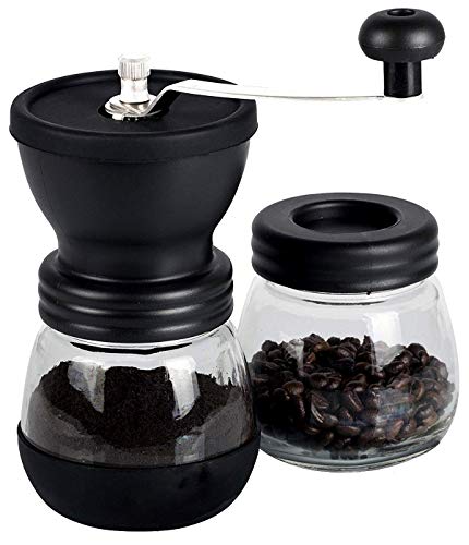 Manual Coffee Grinder with Ceramic Burrs,Coffee container capacity:12 oz（350 ml）, Black, with Stainless Steel Handle and Silicon Cove