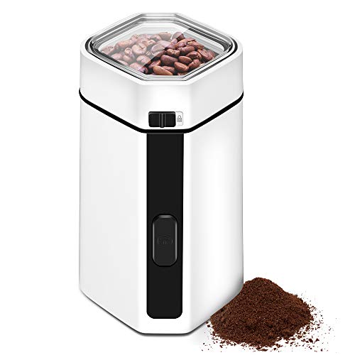Coffee Bean Spice Grinder Electric - Stainless Steel Blade Grinds Coffee Beans, Spices, Nuts and Grains, 150 W Fast Fine Grinder with Safe Lids Lock, 12 Cups Large Grinding Capacity, Cord Storage