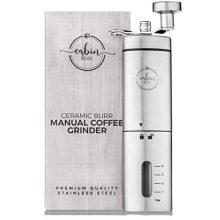 Manual Coffee Grinder by Cabin Rose - Stainless Steel Portable Hand Grind Ceramic Conical Burr Mill - Maker for Pour Over French Press Espresso Turkish or Cold Brew - Suitable for travel or camping