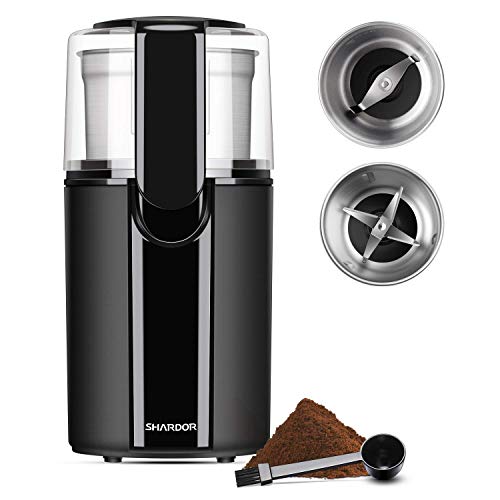 SHARDOR Coffee & Spice Grinders Electric, 2 Removable Stainless Steel Bowls for dry or wet grinding, Black