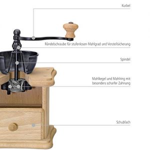 Zassenhaus M040012 Brasilia Beech Wood Manual Coffee Mill Dunkel Gebeizt Dark Chrome
