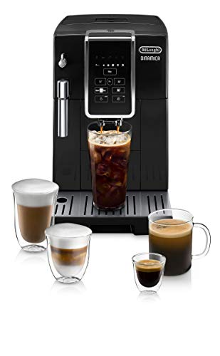 De'Longhi Dinamica Automatic Coffee & Espresso Machine TrueBrew (Iced-Coffee), Burr Grinder + Descaling Solution, Cleaning Brush & Bean Shaped Icecube Tray, Black, ECAM35020B
