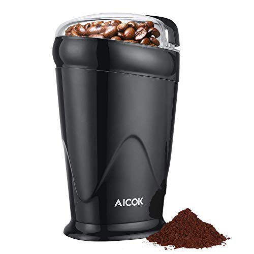 Coffee Grinder Electric Aicok, One Button Coffee Bean Grinder with Fast Speed, 12 Cup Portable Spice Grinder with Stainless Steel Blades, Black
