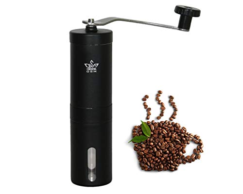 Manual Coffee Bean Grinder - Black Stainless Steel Design - Adjustable Ceramic Grind Selector - Portable Hand Coffee Mill - Ideal for Home, Office or Outdoor Travel