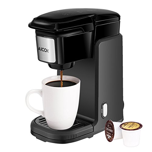 Single Serve Coffee Maker, AICOK Single Cup Coffee Maker, 800W Single Serve Coffee Brewer For K Cup Pods, One Cup Coffee Maker with Quick Brew Technology, Black