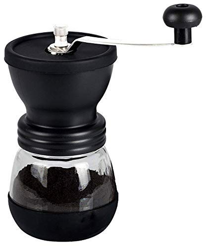 XIBLISS Manual Coffee Mill Grinder with Ceramic Burrs, with Stainless Steel Handle and Silicon Cove,Coffee container capacity:12 oz（350 ml）, Black