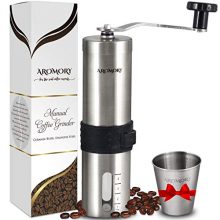 Manual Coffee Bean Grinder, Hand Held Conical Ceramic Burr Mill for Precision Brewing, Portable, Brushed Stainless Steel- Heavy Duty For K-cup, Espresso, French Press, Turkish- Free Bonus Gift