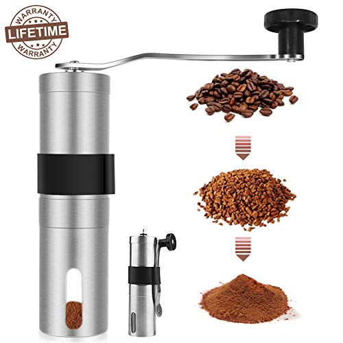 AVNICUD Manual Coffee Grinder, Ceramic Burr Coffee Grinder with Adjustable Setting, Portable Brushed Stainless Steel Coffee Bean Grinder for Travel,Hand Crank Conical Burr Mill for Precision Brewing